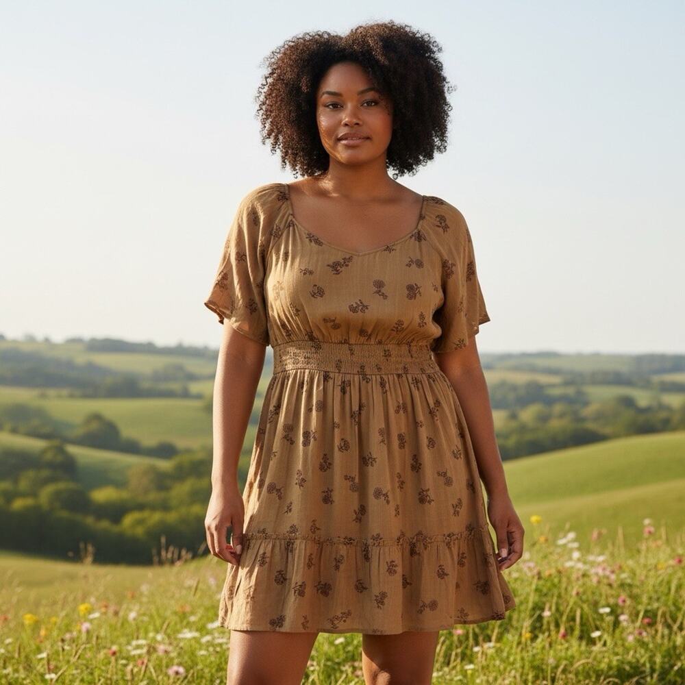 Maurices NWT Boho Floral Smocked Flutter Skater SzXL Dress Cottagecore Western